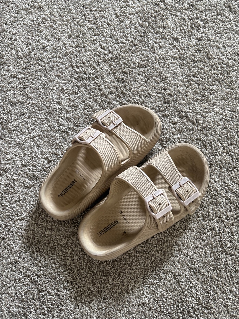Cushionaire Women's Beige Double-Buckle Slide Sandals - Picture 1 of 5